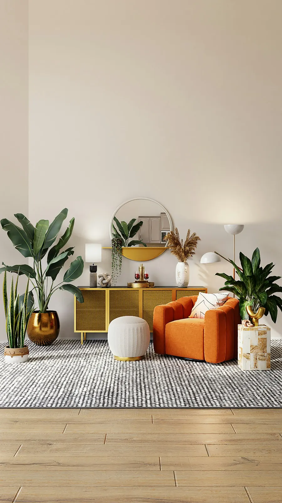 Leeshoek met fauteuil en planten